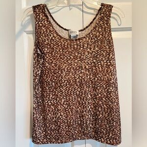 CHICOS Shimmery, Patterned, Brown , Gold & Cream Sleeveless “Tank” Top